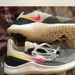 Nike Free Black and White Sneakers with Pink and Yellow Accents